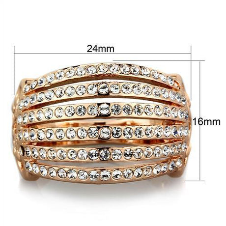 IP Rose Gold(Ion Plating) Stainless Steel Ring with Top Grade Crystal  in Clear