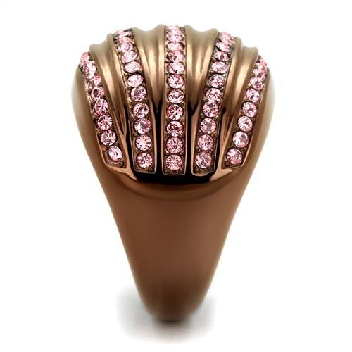 IP Coffee light Stainless Steel Ring with Top Grade Crystal  in Light Rose