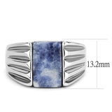 High polished (no plating) Stainless Steel Ring with Semi-Precious Sodalite in Capri Blue