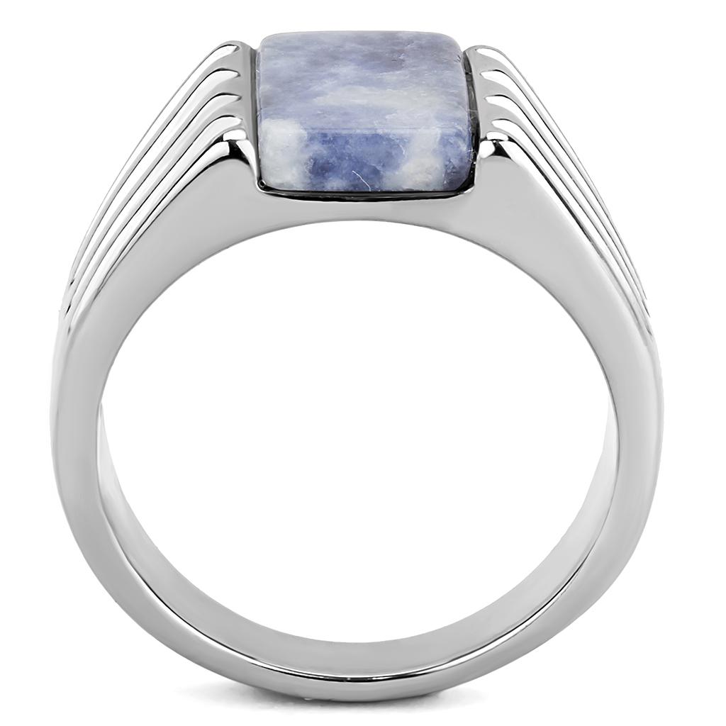High polished (no plating) Stainless Steel Ring with Semi-Precious Sodalite in Capri Blue