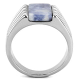 High polished (no plating) Stainless Steel Ring with Semi-Precious Sodalite in Capri Blue