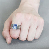 High polished (no plating) Stainless Steel Ring with Semi-Precious Sodalite in Capri Blue
