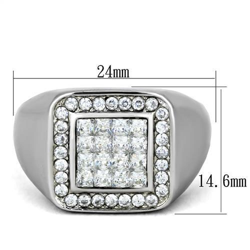 High polished (no plating) Stainless Steel Ring with AAA Grade CZ  in Clear