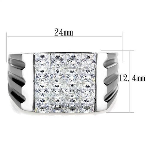 High polished (no plating) Stainless Steel Ring with AAA Grade CZ  in Clear