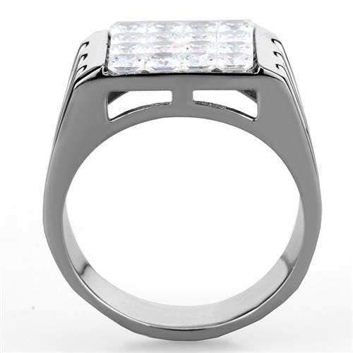 High polished (no plating) Stainless Steel Ring with AAA Grade CZ  in Clear