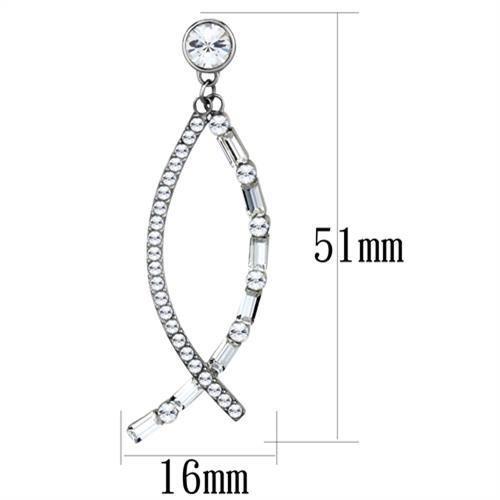 High polished (no plating) Stainless Steel Earrings with Top Grade Crystal  in Clear