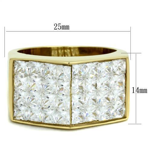 IP Gold(Ion Plating) Stainless Steel Ring with AAA Grade CZ  in Clear