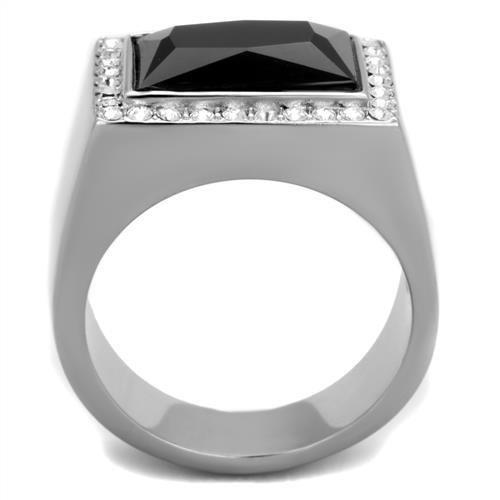 High polished (no plating) Stainless Steel Ring with Synthetic Onyx in Jet