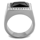 High polished (no plating) Stainless Steel Ring with Synthetic Onyx in Jet