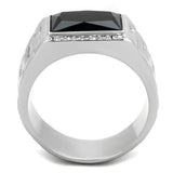 High polished (no plating) Stainless Steel Ring with Synthetic Onyx in Jet