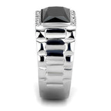 High polished (no plating) Stainless Steel Ring with Synthetic Onyx in Jet