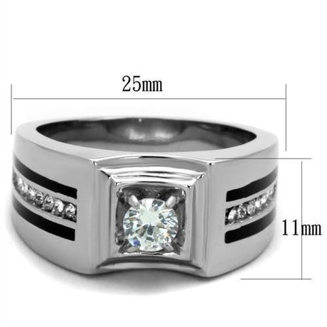 High polished (no plating) Stainless Steel Ring with AAA Grade CZ  in Clear