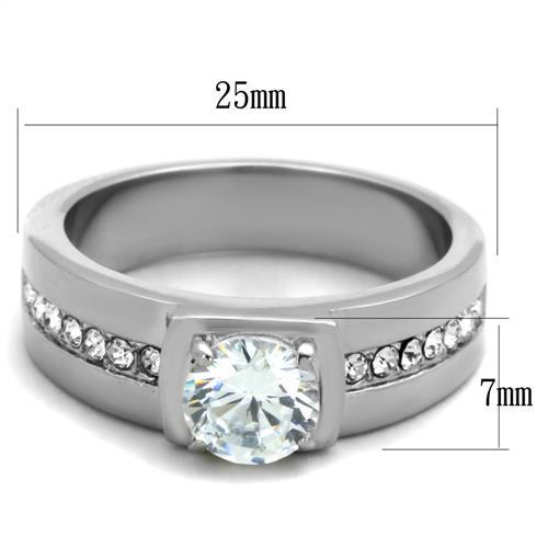 High polished (no plating) Stainless Steel Ring with AAA Grade CZ  in Clear