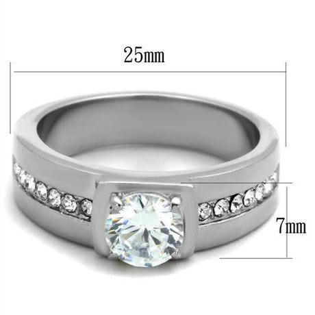 High polished (no plating) Stainless Steel Ring with AAA Grade CZ  in Clear