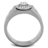 High polished (no plating) Stainless Steel Ring with AAA Grade CZ  in Clear