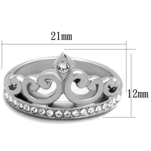 High polished (no plating) Stainless Steel Ring with Top Grade Crystal  in Clear