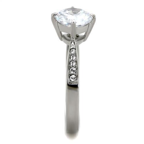 High polished (no plating) Stainless Steel Ring with AAA Grade CZ  in Clear