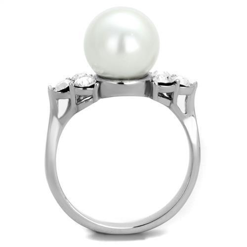 High polished (no plating) Stainless Steel Ring with Synthetic Pearl in White
