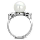 High polished (no plating) Stainless Steel Ring with Synthetic Pearl in White
