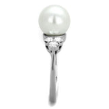 High polished (no plating) Stainless Steel Ring with Synthetic Pearl in White