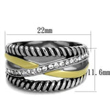 Two-Tone IP Gold (Ion Plating) Stainless Steel Ring with Top Grade Crystal  in Clear