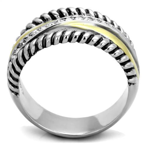 Two-Tone IP Gold (Ion Plating) Stainless Steel Ring with Top Grade Crystal  in Clear