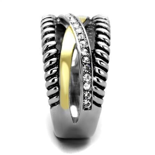 Two-Tone IP Gold (Ion Plating) Stainless Steel Ring with Top Grade Crystal  in Clear