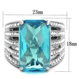 High polished (no plating) Stainless Steel Ring with Synthetic Synthetic Glass in Sea Blue