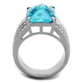 High polished (no plating) Stainless Steel Ring with Synthetic Synthetic Glass in Sea Blue