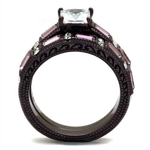IP Dark Brown (IP coffee) Stainless Steel Ring with AAA Grade CZ  in Clear