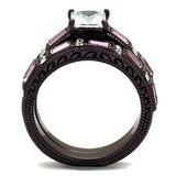 IP Dark Brown (IP coffee) Stainless Steel Ring with AAA Grade CZ  in Clear