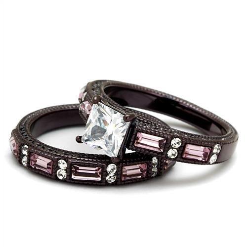 IP Dark Brown (IP coffee) Stainless Steel Ring with AAA Grade CZ  in Clear