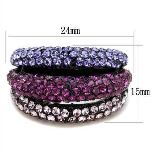 IP Black(Ion Plating) Stainless Steel Ring with Top Grade Crystal  in Multi Color