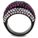 IP Black(Ion Plating) Stainless Steel Ring with Top Grade Crystal  in Multi Color