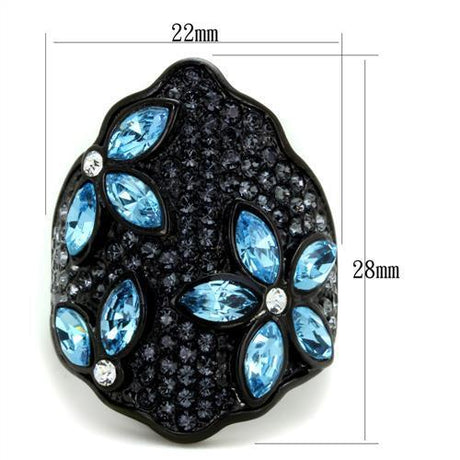 IP Black(Ion Plating) Stainless Steel Ring with Top Grade Crystal  in Sea Blue