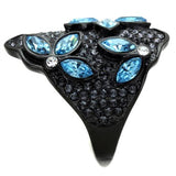 IP Black(Ion Plating) Stainless Steel Ring with Top Grade Crystal  in Sea Blue