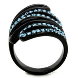 IP Black(Ion Plating) Stainless Steel Ring with Top Grade Crystal  in Sea Blue