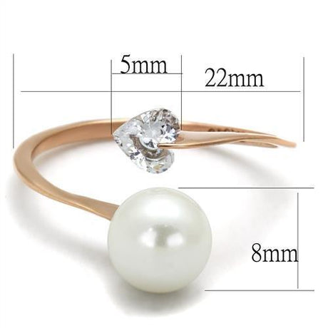 IP Rose Gold(Ion Plating) Stainless Steel Ring with Synthetic Pearl in White