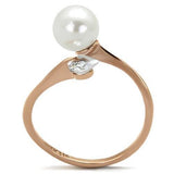 IP Rose Gold(Ion Plating) Stainless Steel Ring with Synthetic Pearl in White