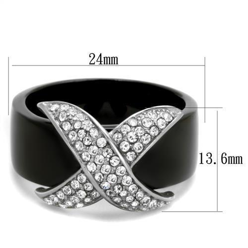 Two-Tone IP Black (Ion Plating) Stainless Steel Ring with Top Grade Crystal  in Clear