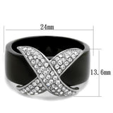 Two-Tone IP Black (Ion Plating) Stainless Steel Ring with Top Grade Crystal  in Clear