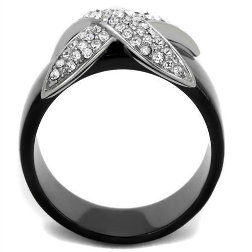 Two-Tone IP Black (Ion Plating) Stainless Steel Ring with Top Grade Crystal  in Clear