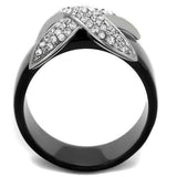 Two-Tone IP Black (Ion Plating) Stainless Steel Ring with Top Grade Crystal  in Clear