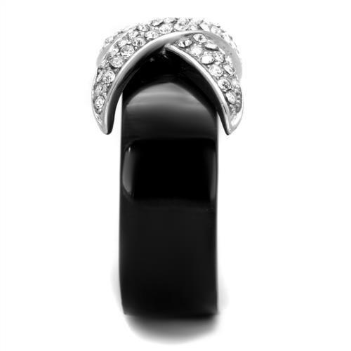 Two-Tone IP Black (Ion Plating) Stainless Steel Ring with Top Grade Crystal  in Clear
