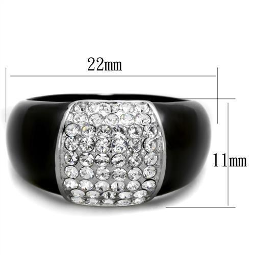 Two-Tone IP Black (Ion Plating) Stainless Steel Ring with Top Grade Crystal  in Clear
