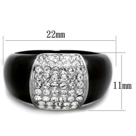 Two-Tone IP Black (Ion Plating) Stainless Steel Ring with Top Grade Crystal  in Clear