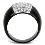 Two-Tone IP Black (Ion Plating) Stainless Steel Ring with Top Grade Crystal  in Clear