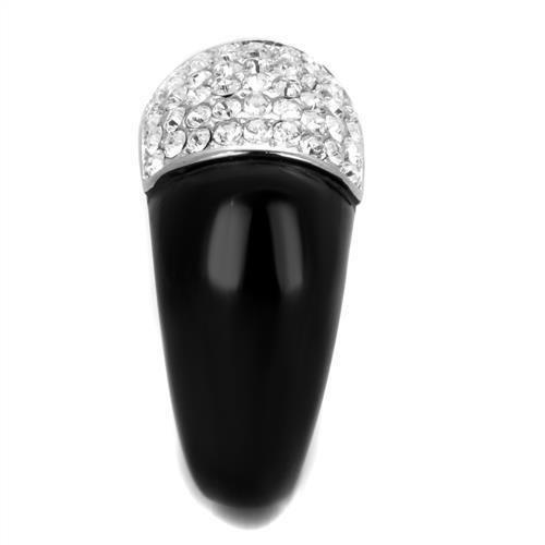 Two-Tone IP Black (Ion Plating) Stainless Steel Ring with Top Grade Crystal  in Clear