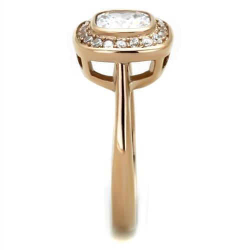 IP Rose Gold(Ion Plating) Stainless Steel Ring with AAA Grade CZ  in Clear