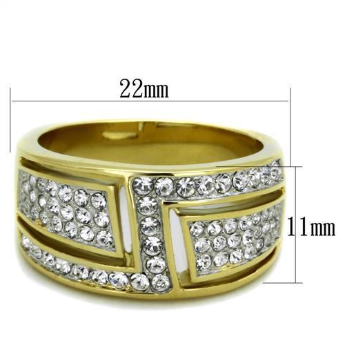 Two-Tone IP Gold (Ion Plating) Stainless Steel Ring with Top Grade Crystal  in Clear